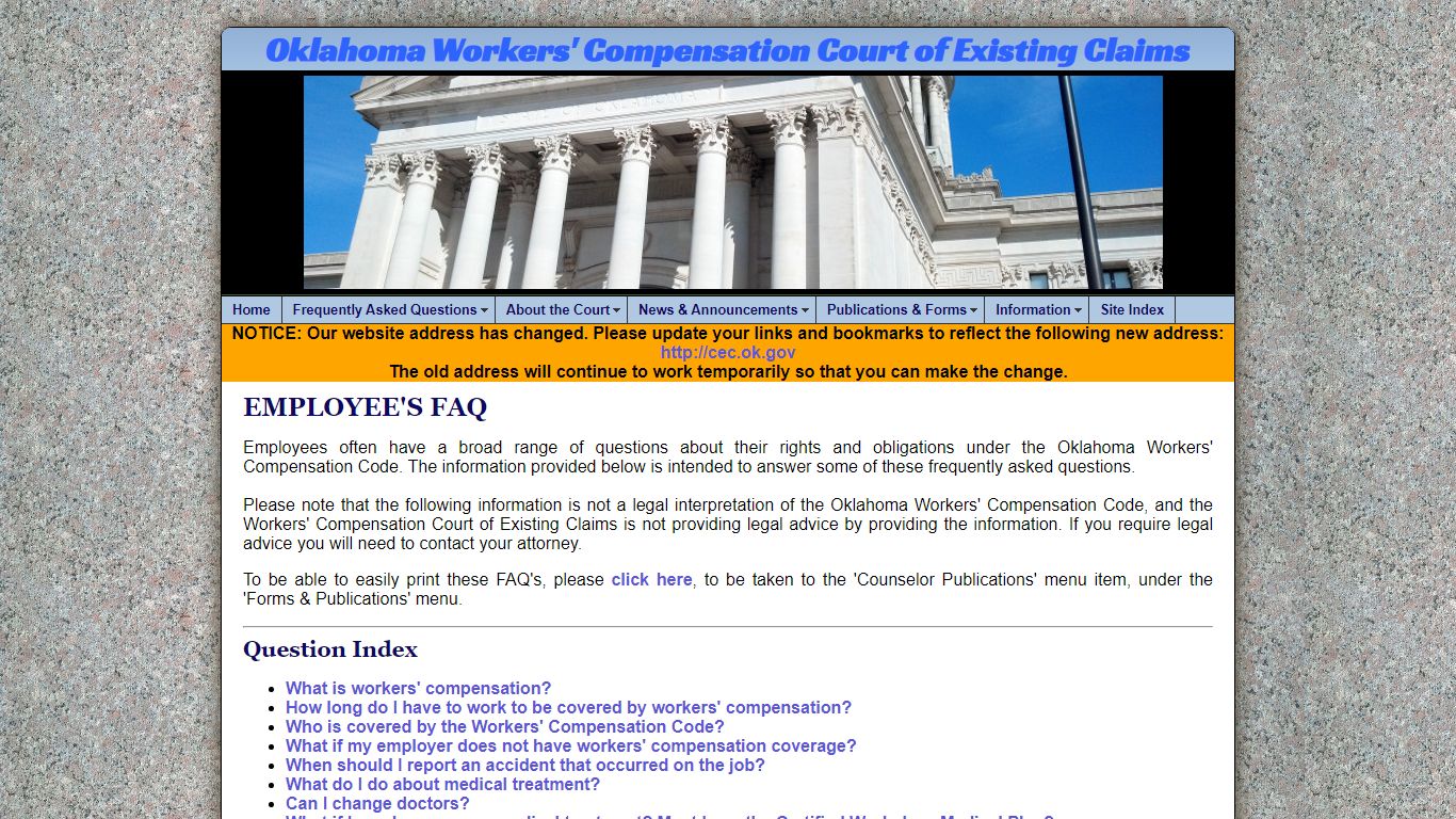 Employee's FAQ - Oklahoma Workers' Compensation Court of Existing Claims